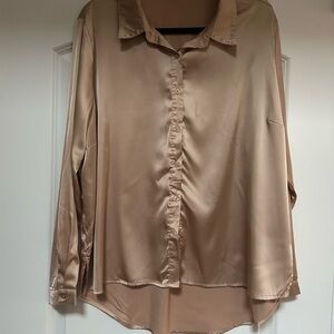 Fashion Nova Satin Beige Blouse Women's 1X Feminine Minimalist Chic Lounge Event